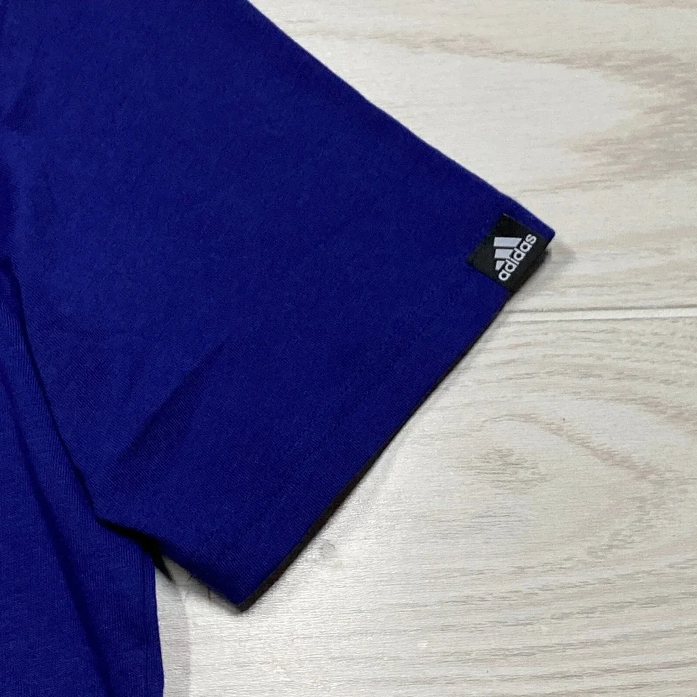 Adidas Men's Summer Heat Spellout‎ Logo T-Shirt Short Sleeve Indigo Size Small